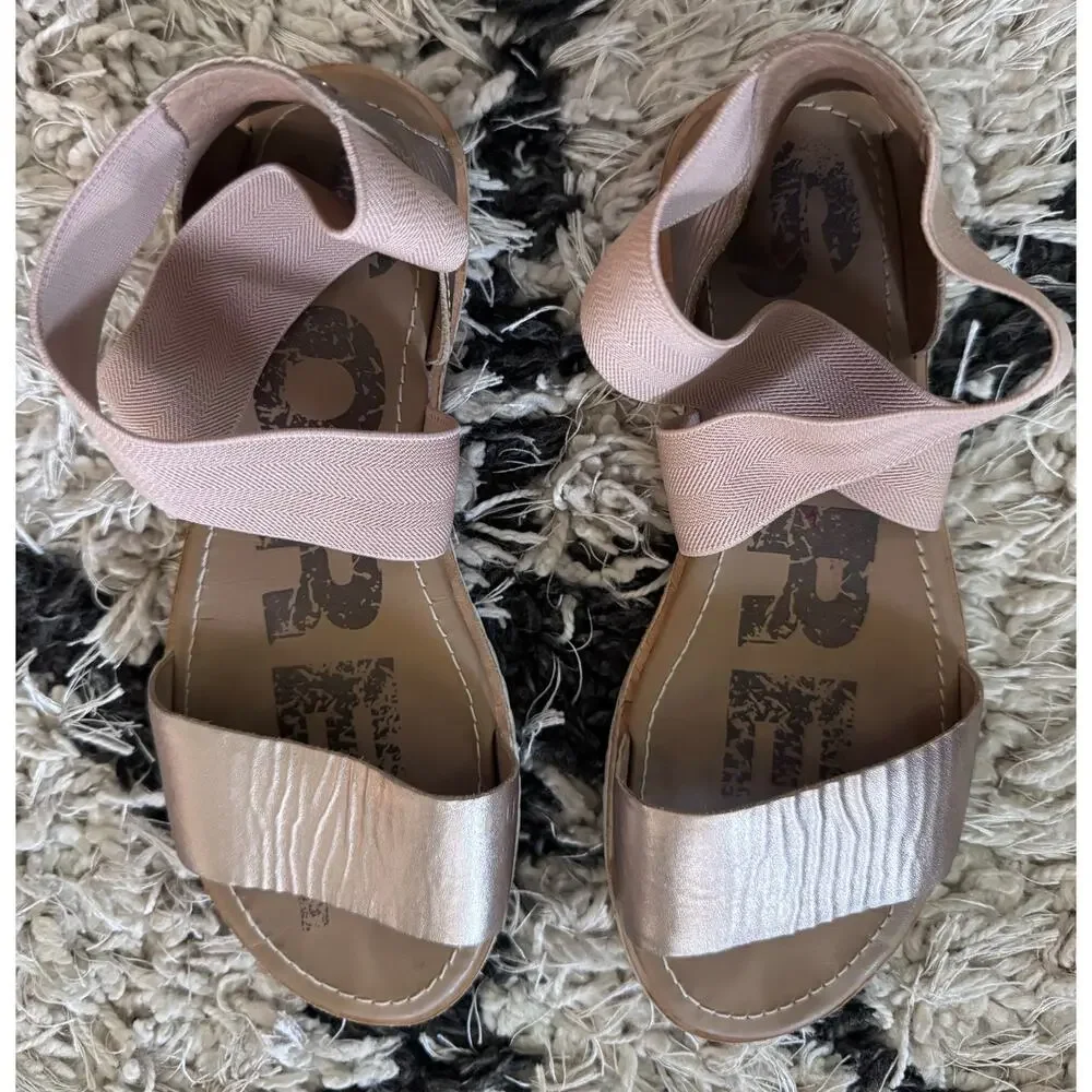 Sorel Ella Rose Gold Strap Leather Flat Sandals Women's 7